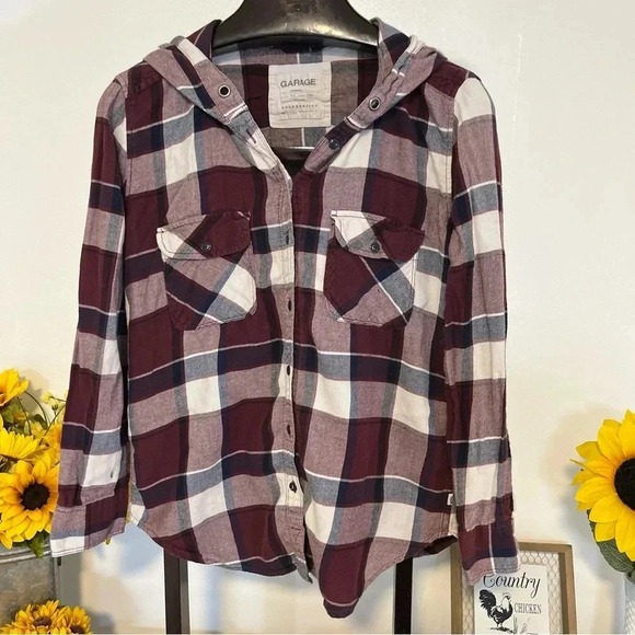 Garage Women’s size small petite flannel hoodie long sleeve - Picture 1 of 6